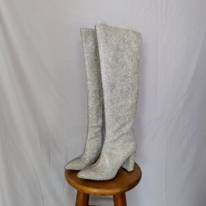 INC International Concepts Phebe Over the Knee Silver Rhinestone Boots Size 9.5